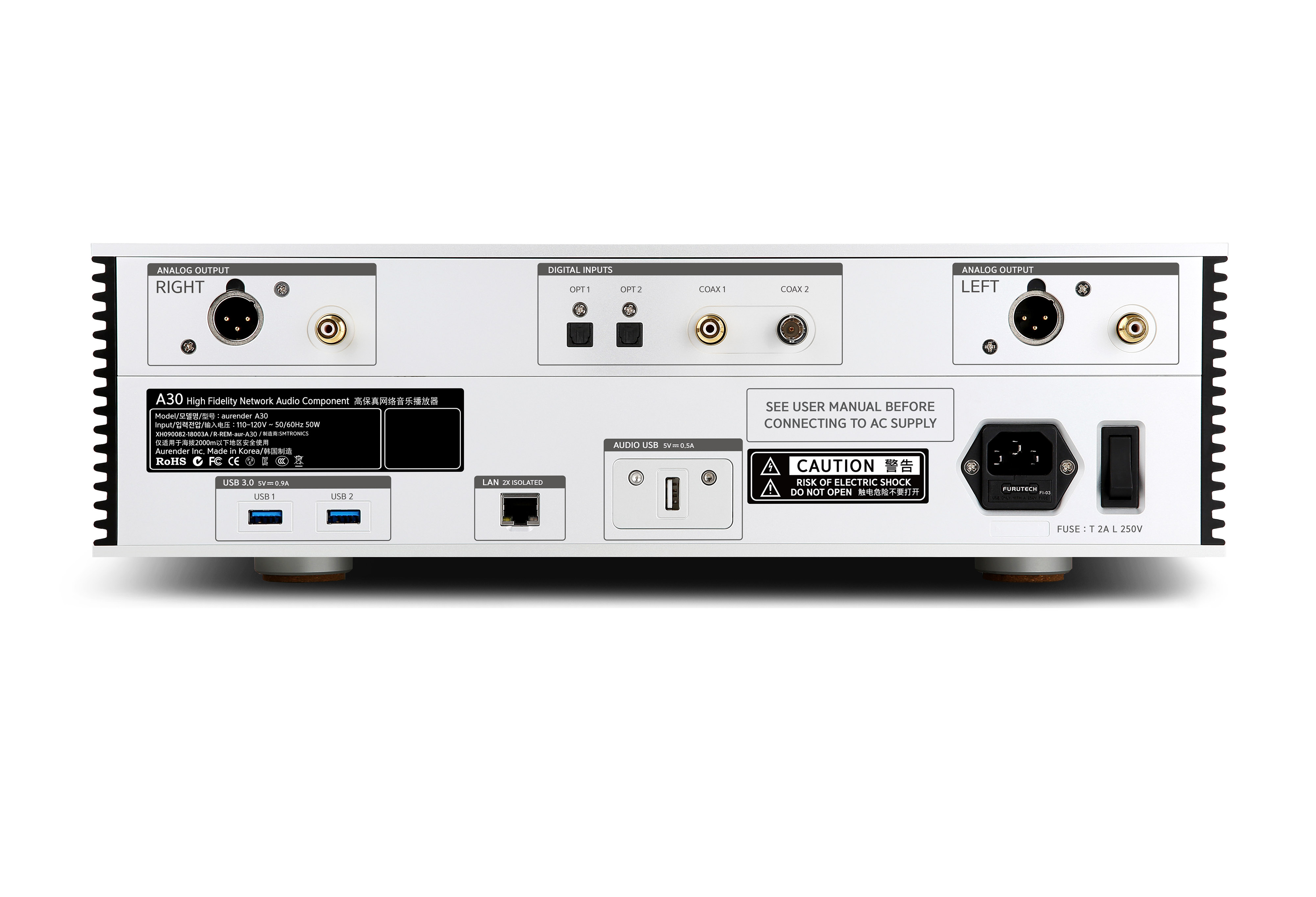 Aurender A30 Silber - CD-Ripper, Audio Streamer und Server mit eingebautem Digital Wandler (DAC)