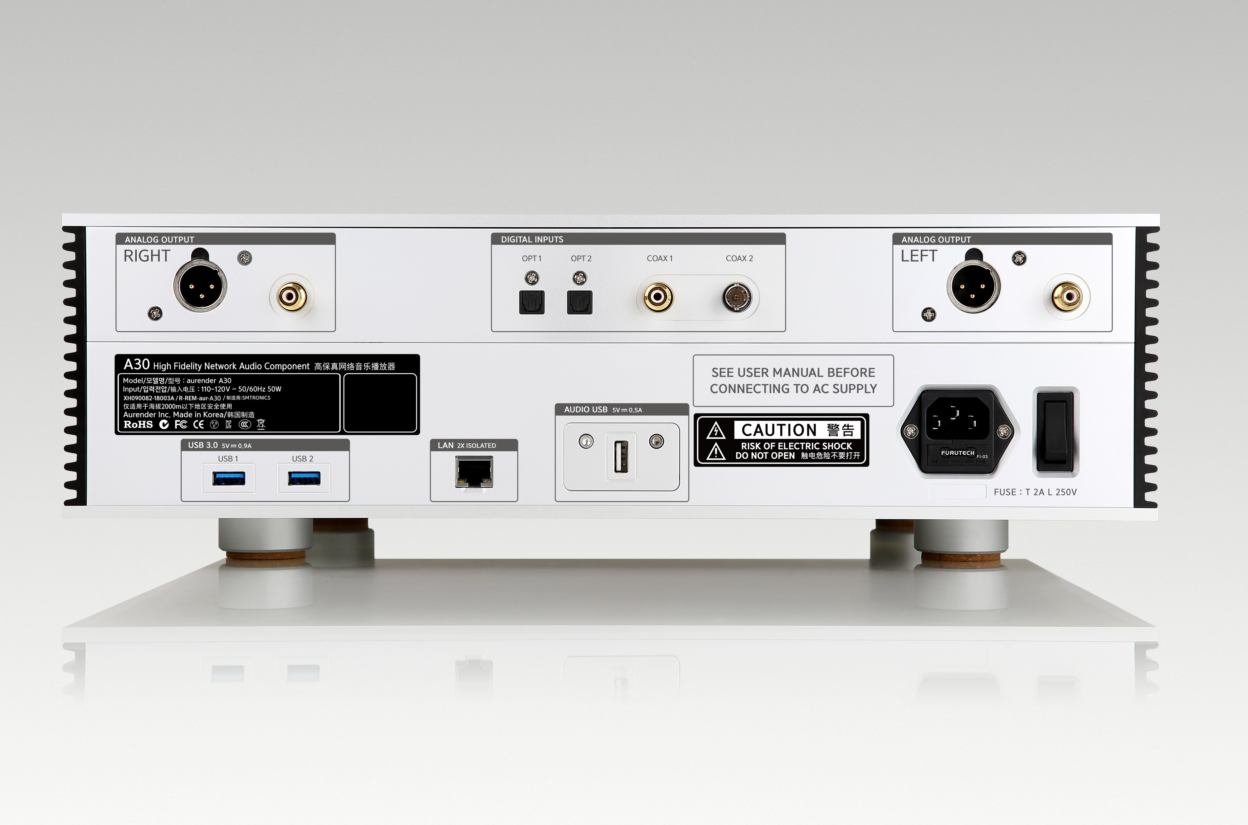 Aurender A30 Silber - CD-Ripper, Audio Streamer und Server mit eingebautem Digital Wandler (DAC)