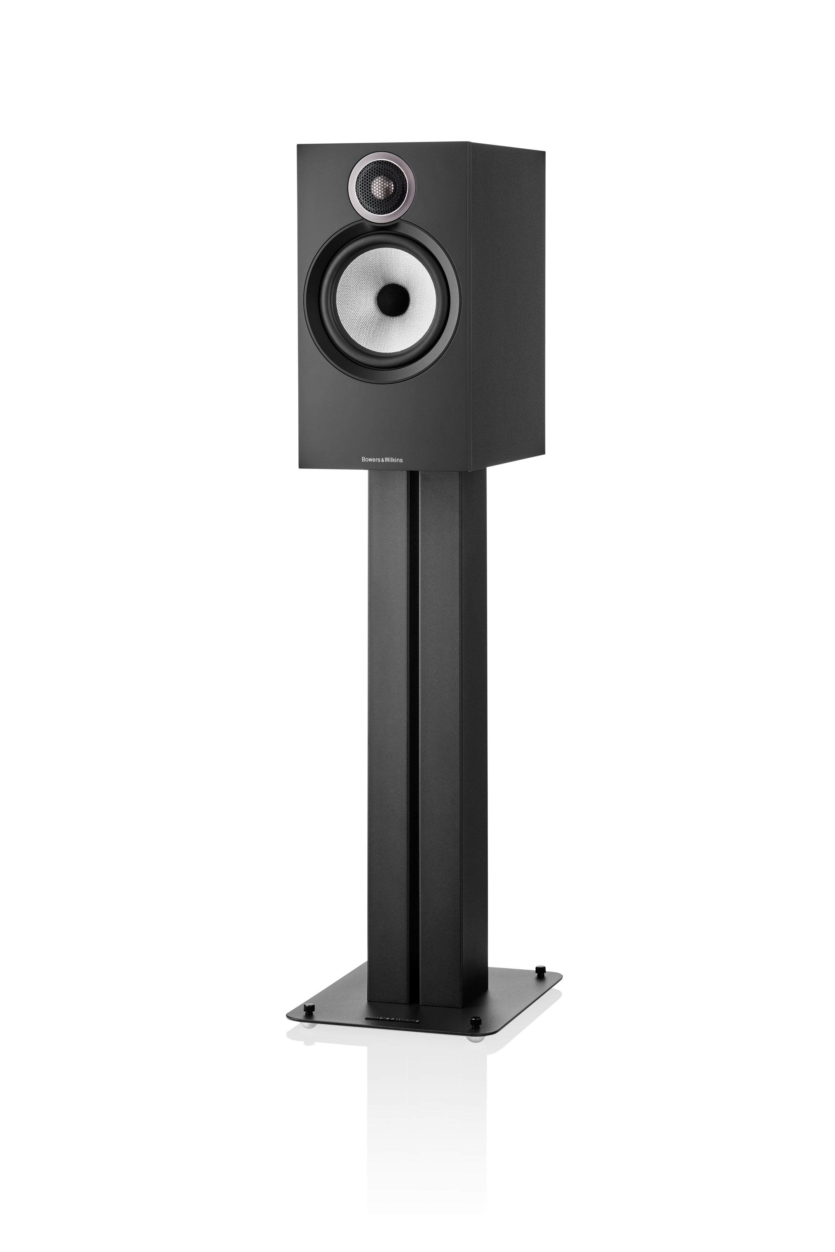 Bowers & Wilkins 606 S3 Schwarz Lautsprecher eingedreht ohne Abdeckung auf Standfuß FS-600 S3 Schwarz